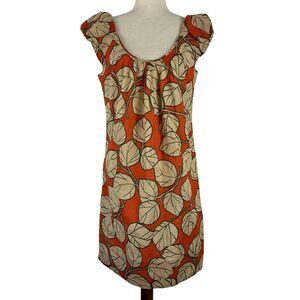 Diane Von Furstenberg Orange Leaf-Print Scoop Neck Dress
